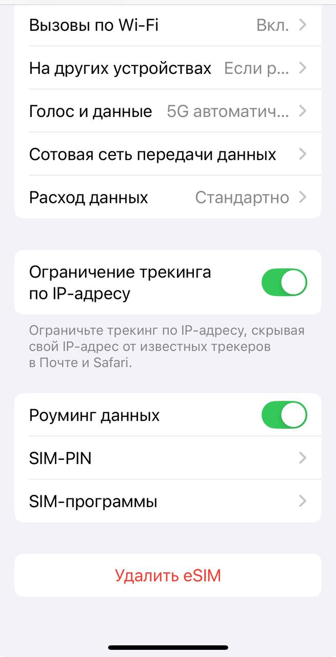Где включить роуминг данных для туристической eSIM на iPhone